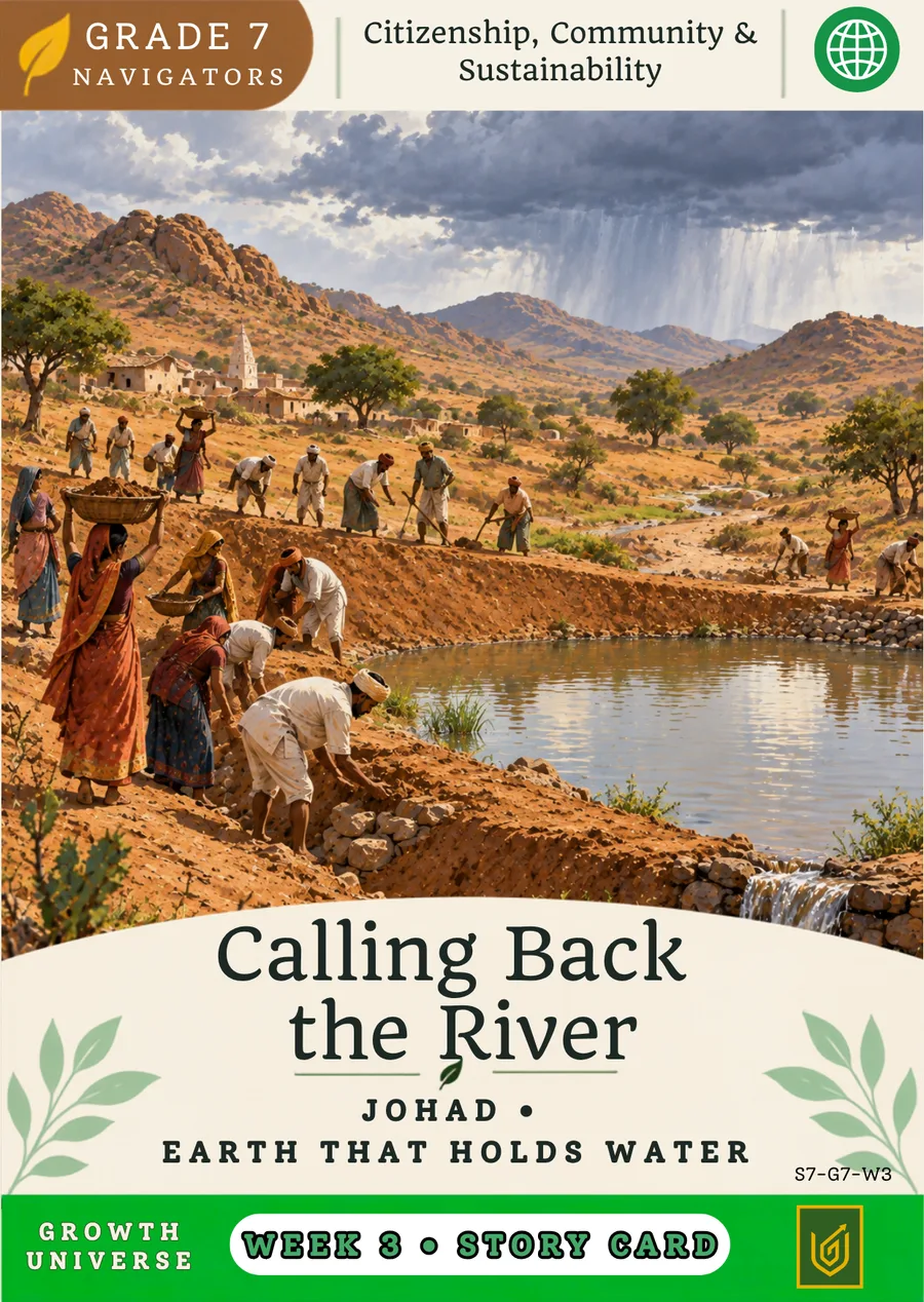 A Grade 7 Story Card: Calling Back the River. Johad, earth that holds water