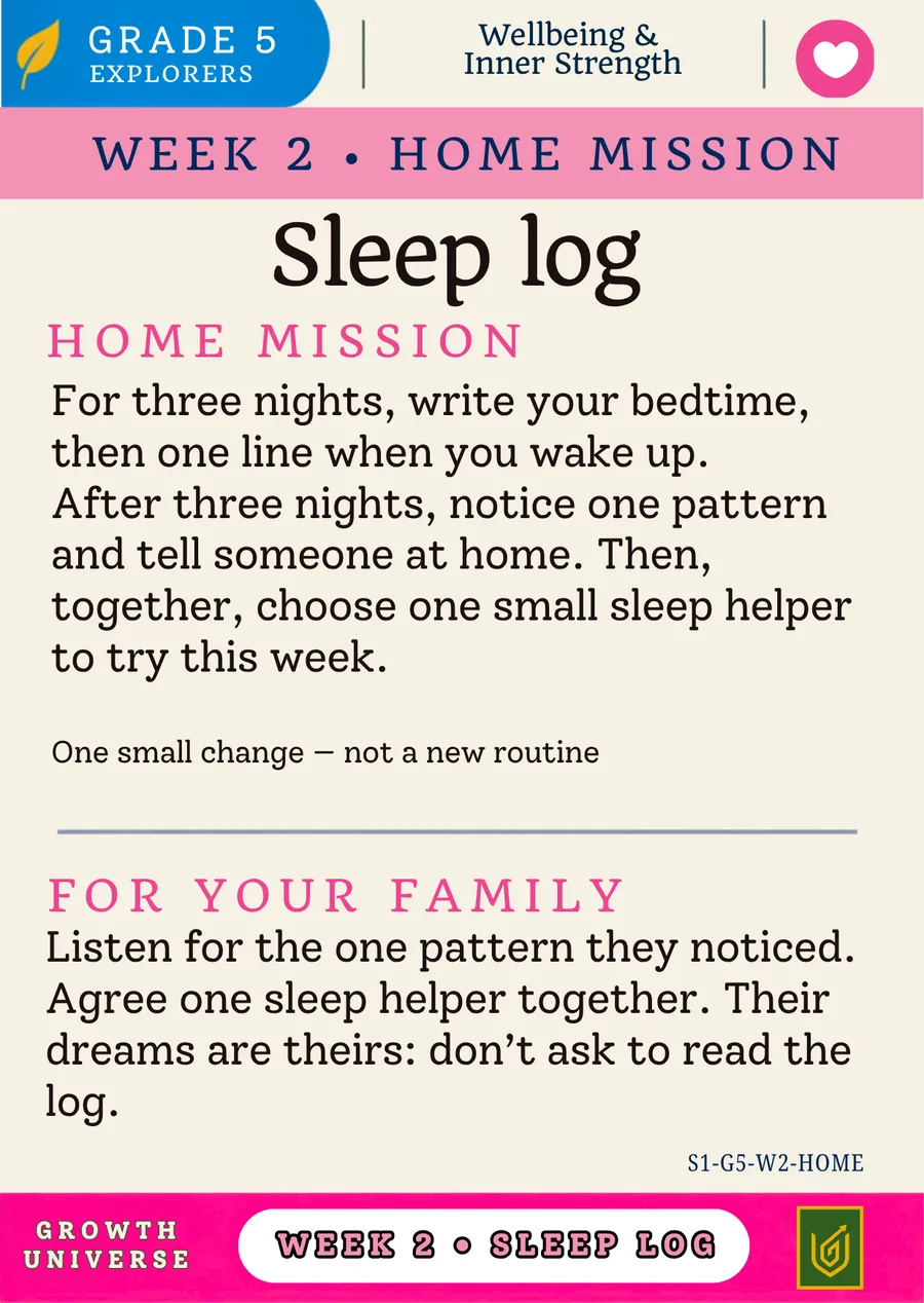 A Grade 5 Home Mission: the Sleep log
